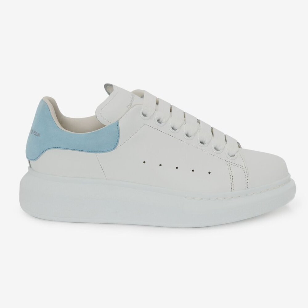 Alexander McQueen Women's Oversized Sneaker in White/ Powder Blue, Size 38